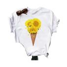 Camiseta Preta Com Estampa De Borboleta E Girassol Kawaii Para Mulheres, Confortável E Casual, Top