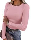 Camiseta PRETTYGARDEN 2025 de Malha Canelada Manga Longa Rosa P