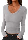 Camiseta PRETTYGARDEN Outono 2025 Decote V Profundo Slim Fit Cinza P Camiseta PRETTYGARDEN Outono 2025 Decote V Profundo Slim Fit Cinza P