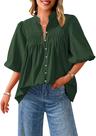 Camiseta PRETTYGARDEN Verano 2025 Manga Corta Farol Verde Oscuro S
