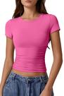 Camiseta QINSEN com gola redonda e manga curta para mulheres Magenta XS