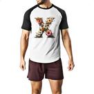 Camiseta Raglan Alfabeto Floral Letra X Camiseta Raglan Alfabeto Floral Letra X