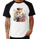 Camiseta Raglan Ampulheta Floral - Foca na Moda