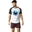 Camiseta Raglan Animais marinhos baleia silhueta sunset