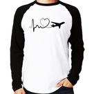 Camiseta Raglan Avião Batimentos Cardíacos Coração Manga Longa - Foca na Moda