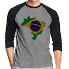 Camiseta Raglan Bandeira Brasil Mapa Manga 3/4 - Foca na Moda