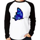 Camiseta Raglan Borboleta Azul Manga Longa - Foca na Moda