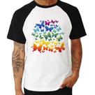 Camiseta Raglan Borboletas Coloridas - Foca na Moda