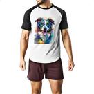 Camiseta Raglan Border Collie Watercolor Arte