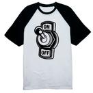 Camiseta Raglan Botão Liga Desliga On Off Camiseta Raglan Botão Liga Desliga On Off