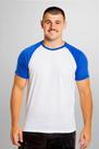 Camiseta Raglan Branca Anti Pilling com Manga Azul Royal - 100% Poliéster