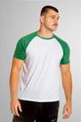Camiseta Raglan Branca Anti Pilling com Manga Verde 100% Poliéster - Ideal para Conforto e Estilo
