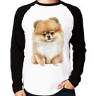 Camiseta Raglan Cachorro Spitz Alemão Lulu da pomerânia Manga Longa - Foca na Moda