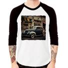 Camiseta Raglan Carro clássico na cidade Manga 3/4 - Foca na Moda