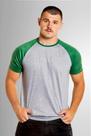 Camiseta Raglan Cinza Mescla com Manga Verde 100% Poliéster - Estilo Casual