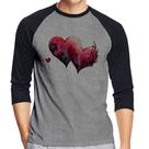 Camiseta Raglan Corações Flores Manga 3/4 - Foca na Moda