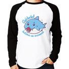 Camiseta Raglan Cuidado! Dentinhos em crescimento (Azul) Manga Longa - Foca na Moda