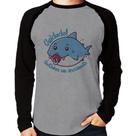 Camiseta Raglan Cuidado! Dentinhos em crescimento (Azul) Manga Longa - Foca na Moda