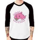 Camiseta Raglan Cuidado! Dentinhos em crescimento (Rosa) Manga 3/4 - Foca na Moda