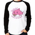 Camiseta Raglan Cuidado! Dentinhos em crescimento (Rosa) Manga Longa - Foca na Moda