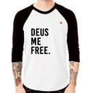 Camiseta Raglan Deus me free Manga 3/4 - Foca na Moda Camiseta Raglan Deus me free Manga 3/4 - Foca na Moda