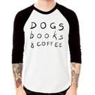 Camiseta Raglan Dogs Books and Coffee Manga 3/4 - Foca na Moda