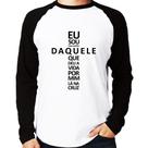 Camiseta Raglan Eu sou daquele que deu a vida por mim na cruz Manga Longa - Foca na Moda Camiseta Raglan Eu sou daquele que deu a vida por mim na cruz Manga Longa - Foca na Moda