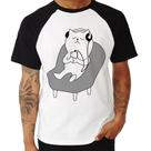Camiseta Raglan Gatinho Ouvindo Música - Foca na Moda