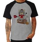 Camiseta Raglan Gatinho Simpático - Foca na Moda