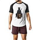 Camiseta Raglan Gato preto samurai Camiseta Raglan Gato preto samurai