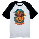 Camiseta Raglan Halloween pumpkin saindo da abobora