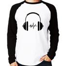 Camiseta Raglan Headphone Batimentos Manga Longa - Foca na Moda