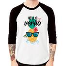 Camiseta Raglan Hello Verão Manga 3/4 - Foca na Moda Camiseta Raglan Hello Verão Manga 3/4 - Foca na Moda
