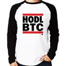Camiseta Raglan Hodl BTC Manga Longa - Foca na Moda