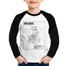 Camiseta Raglan Infantil Arcade Fliperama Projeto Manga Longa - Foca na Moda