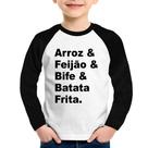 Camiseta Raglan Infantil Arroz & Feijão & Bife & Batata Frita Manga Longa - Foca na Moda Camiseta Raglan Infantil Arroz & Feijão & Bife & Batata Frita Manga Longa - Foca na Moda