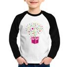 Camiseta Raglan Infantil Árvore Corações Caixa Manga Longa - Foca na Moda