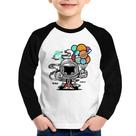 Camiseta Raglan Infantil Astronauta Chibi Manga Longa - Foca na Moda