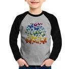 Camiseta Raglan Infantil Borboletas Coloridas Manga Longa - Foca na Moda