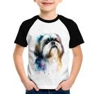 Camiseta Raglan Infantil Cachorro Shih Tzu Watercolor - Foca na Moda