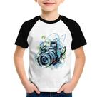 Camiseta Raglan Infantil Câmera Fotográfica - Foca na Moda