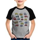 Camiseta Raglan Infantil Carrinhos Coloridos - Foca na Moda