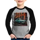 Camiseta Raglan Infantil Carro retrô na cidade Manga Longa - Foca na Moda Camiseta Raglan Infantil Carro retrô na cidade Manga Longa - Foca na Moda
