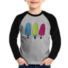 Camiseta Raglan Infantil Colorfull Icecreams Manga Longa - Foca na Moda