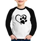 Camiseta Raglan Infantil Coração Patinha Manga Longa - Foca na Moda