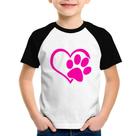 Camiseta Raglan Infantil Coração Patinha Rosa - Foca na Moda