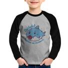 Camiseta Raglan Infantil Cuidado! Dentinhos em crescimento (Azul) Manga Longa - Foca na Moda