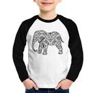 Camiseta Raglan Infantil Elefante Mandala Manga Longa - Foca na Moda