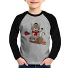 Camiseta Raglan Infantil Gatinho Simpático Manga Longa - Foca na Moda