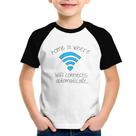 Camiseta Raglan Infantil Home Is Where Wifi Connects Automatically - Foca na Moda